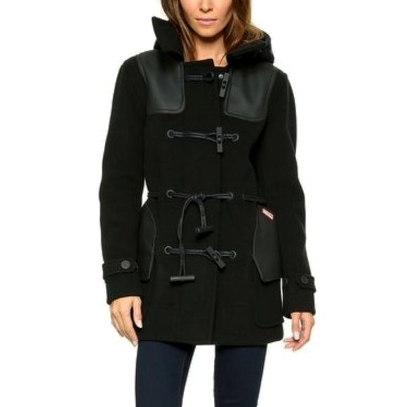 Hunter Jackets & Blazers - Hunter Wool Belted Duffle Coat Women's Sz S Black Hooded